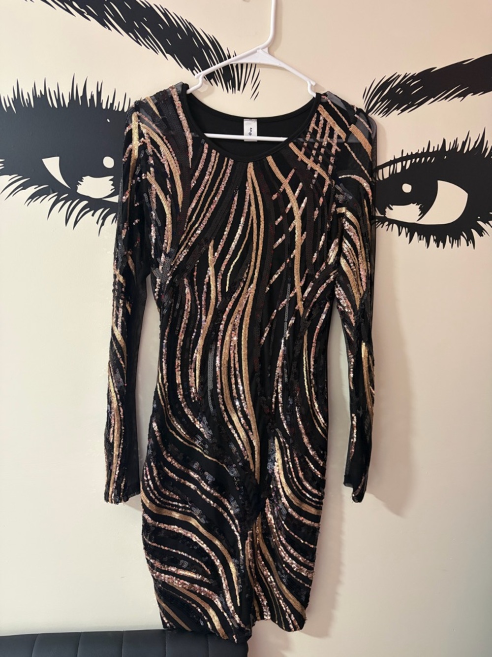 Black Sequin Long-Sleeve Dress